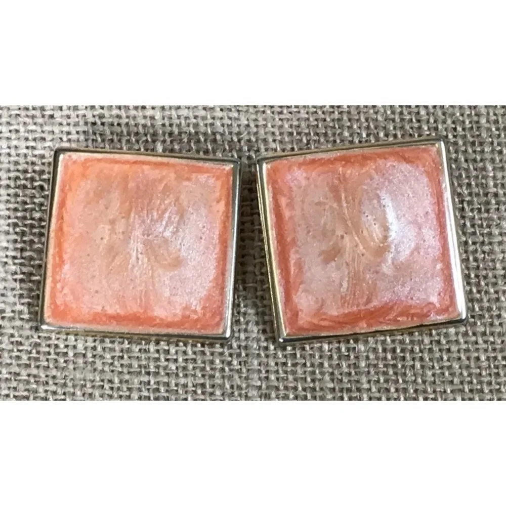 Vintage Orange Swirl Square Earrings Enamel Metal 70s GoGo Statement Goblin Core
